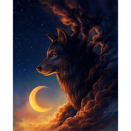 Fantasy Animal Wolf Lion DIY 11CT Embroidery Cross Stitch Kits Craft Needlework Set Printed Canvas Cotton Thread Design