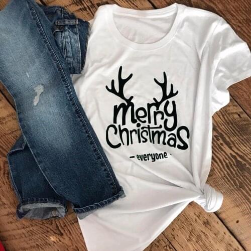 Women Unisex Tees Top Pastel Aesthetic Tumblr Party Tops Gift Shirt Merry Christmas Everyone T-shirt Funny Reindeer Graphic