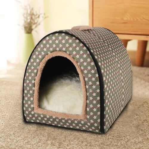 Winter Bed House Kennel Fleece Soft Nest Comfortable Cat Warm Cave Lovely Bow Design Puppy for Small Medium Dog House Hand Wash