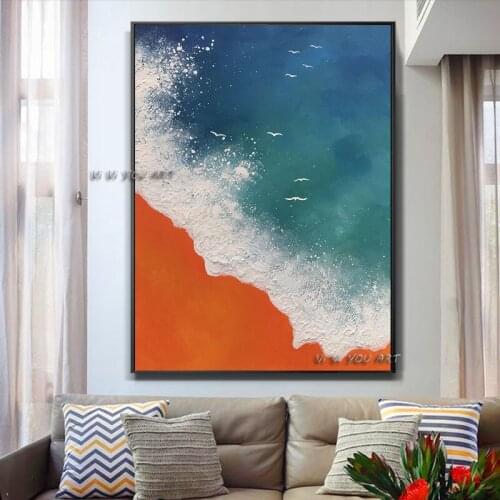 100% Handmade Abstract Oil Painting Modern Sea View Vertical Rectangle Canvas Wall Art Decoration Living Room Bedroom