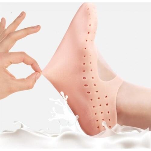 2 pcs silicone insoles gel socks foot care tools foot protectors pain relief anti-cracking moisturizing and exfoliating socks