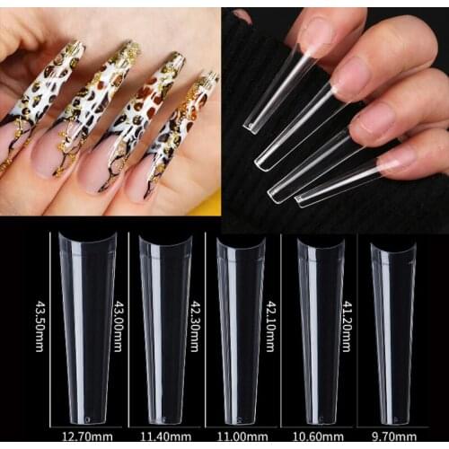 500 Pcs Extra Long C-Curve False Nail Tips DIY Nails Salon Tip Acrylic Transparent Natural Guide Capsule Coffin Artificial Nails