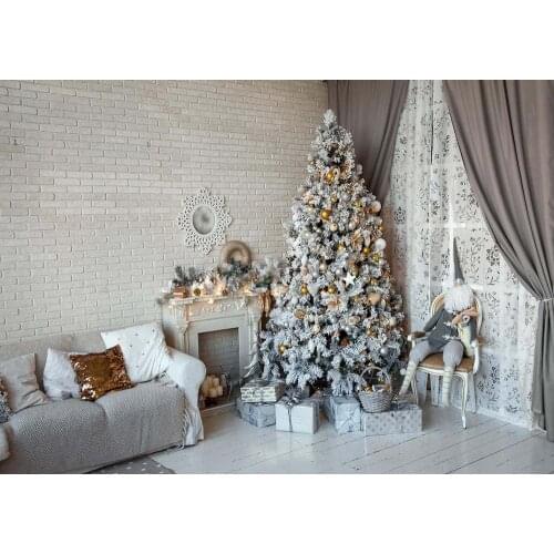 White Christmas tree indoor Christmas photo background Christmas theme photo background