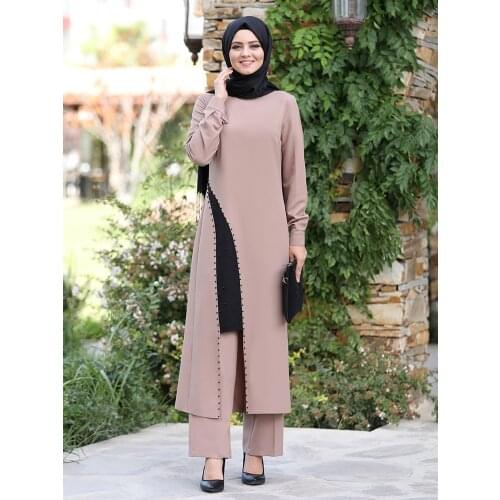 Tunic Trousers Women Combination Muslim Hijab Suit New Season Pearl Detailed Crepe Quality Fabric Elastic Waist Trousers Turkey