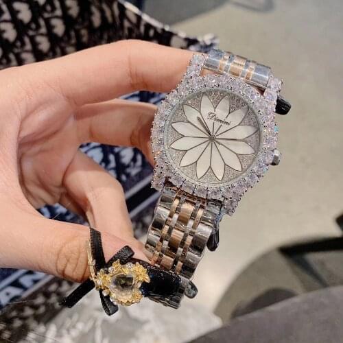 HERHOME Classic Roman Number Women Business Watches Luxury Rhinestone Bracelet Watch Quartz Shell Face Analog Diamond Wristwatch