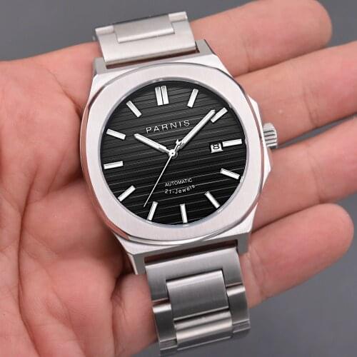 Parnis 42MM Black Dial Mechanical Automatic Men Watches Sapphire Crystal Miyota 8215 Movement Mens Watch zegarek meski 2021 Box