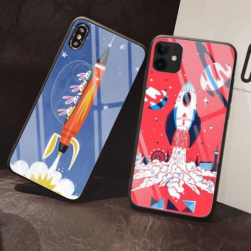 Retro rocket art Phone Case Tempered Glass For iPhone 12 Pro Max Mini 11 Pro XR XS MAX 8 X 7 6S 6 Plus SE 2020 case