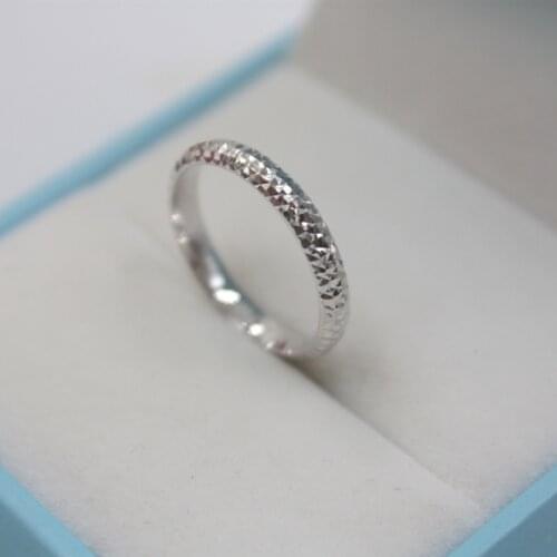 Pure Solid 18k White Gold Ring Women Luck Full Star Band Ring 2.5mmW 0.7-1g US5-9