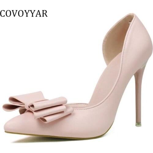 COVOYYAR 2019 Fashion Bow Women High Heels Sexy Pointed Toe D'orsay Stiletto Pumps Spring Summer Party Wedding Shoes WHH570