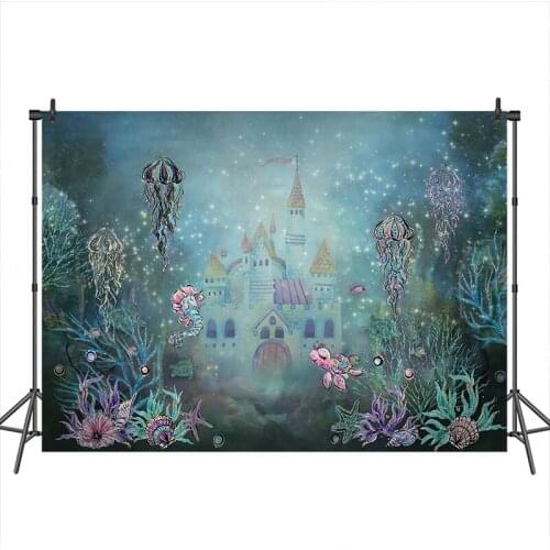 Baby shower Photography Backdrop Cartoon Jellyfish Underwater Castle Backgroungd Children Birthday Party Newborn Banner Decor
