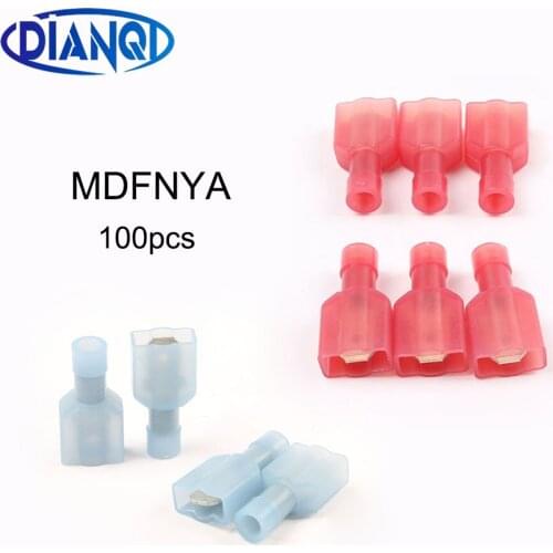 DIANQI MDFNYA1-250 MDFNYA2-250 NYLON brass Male Insulated Spade joint Cable Wire Connector 100PCS 0.5-1.5mm2 22-16AWG MDFNYA