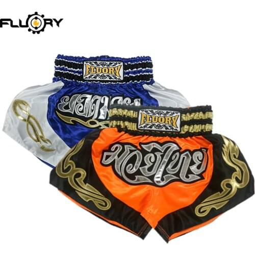 FLUORY Muay Thai Shorts High Quality Thai Boxing Shorts MMA Gym Kickboxing Shorts for Children Kids Boys Girls Martial Training