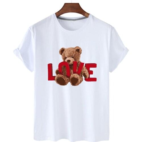 Top Love Cute Bear Cotton Print Short-sleeved O-neck Loose Casual Top T-shirt Male Oversized T-shirt For Men And Women S-3XL