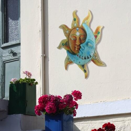 Sun and Moon Art Decoration Metal Printed Crafts Craetive Gifts Wall Hanging Ornament for Home Garden Courtyard JS22