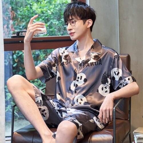 Men Sleepwear Summer Pajamas Cartoon Pajama Loose Version Set Plus Size XXXL Silk Short Sleeved Shorts Suit
