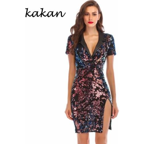 Kakan 2019 Summer New Womens Sequined Dress Sexy Elastic Sequin Dress Club Party Dress