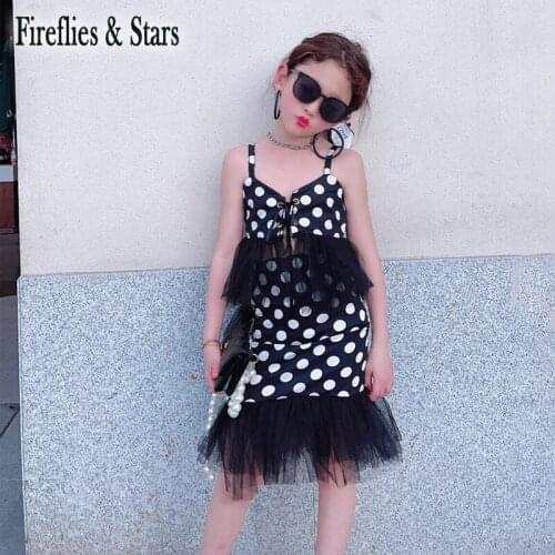 Summer Girls 2 Pcs Set Baby Vest + Skirt Kids Suit Children Streetwear Clothes Fashion Dot Print Mesh Patch Lacing 1 To 13 Yrs