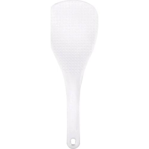 Kitchen Dotted White Plastic Flat Rice Scoop Paddle Meal Spoon