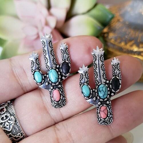 Cute Cactus Earrings for Women Vintage Stud Resin Earrings Bijoux High Quality Bohemian Jewelry Accessories Wholesale