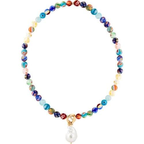 Fashion colorful flower beads necklace bohemian baroque natural freshwater pearl pendant jewelry for women charm banquet ожерель