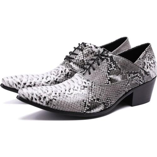 Mens Shoes High Heels Snake Skin Leather Men Oxfords Lace-Up Business Formal Shoes Wedding Shoes Dress Shoes Buty Meskie