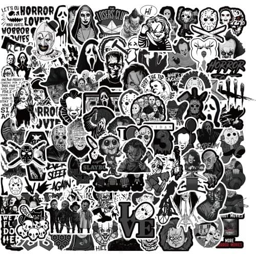 10/50/100PCS Black And White Horror Movie Character Stickers For Laptop Water Bottle Waterproof Graffiti Decals