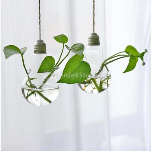 2Pcs Bulb Shaped Hydroponic Glass Vase Plant Flower Pot Fish Tank Terrarium Wall Hanging Pots