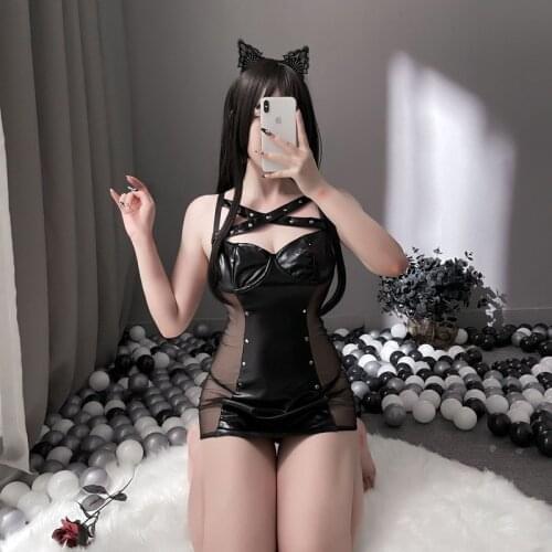 Jimiko New Erotic Underwear Womens Sexy Outfit Leather Dress Hot Sexy Lingerie Nightclub Pole Dancer Costume Black Sexy Dresses