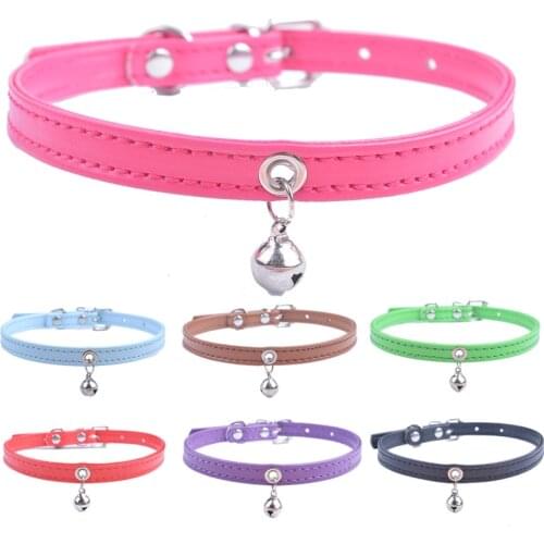 Cute Cat Collar With Bell Breakaway Faux Leather Adjustable Safety Collars Cat Products For Cats 3Sizes 12Colors Available