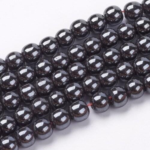 Pandahall 10 Strands 6mm Round Black Non-Magnetic Synthetic Drilled Hematite Beads Strands Hole: 1.5mm about 72pcs/strand