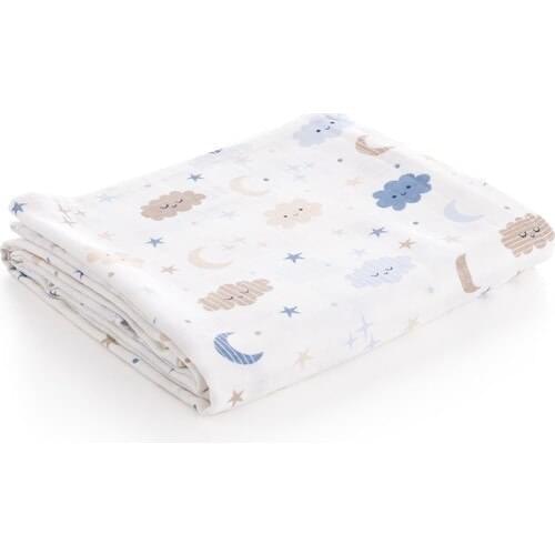 Caline Baby Müslin Diaper Cover Cloud Pattern-Blue + 4 PCs Mouth Napkin