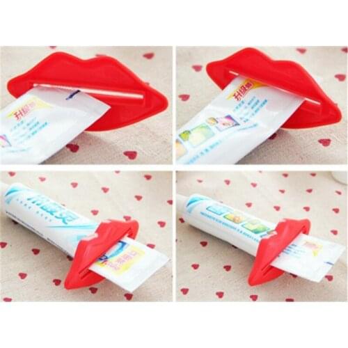 Portable Fun Lips Plastic Tooth Paste Dispenser Holder Rolling Tube Efficient Squeezer Toothpaste Bathroom Accessory Supplies