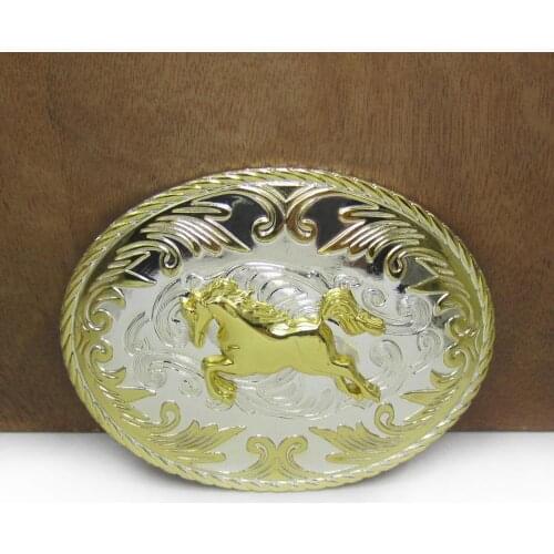 Buckle Club western horse belt buckle cowboy gift belt buckle FP-03533 gold with silver FINISH LUXURIOUS fashion belt buckle