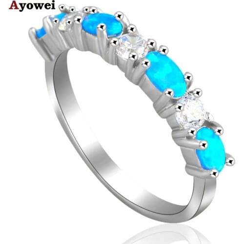 Silver Stamped rings for women wholesale retail Blue fire Opal zirconia fashion jewelry Rings USA Size #6#7#8#9 OR699A