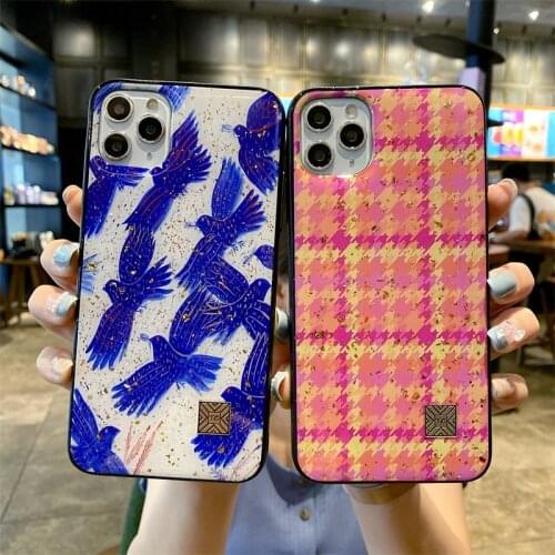 Classic Fashion Houndstooth Dove Glitter Gold Foil Silicone Case For iPhone 12 11 Pro Xs Max Mini SE X XR 7 8 Plus Marble Cover