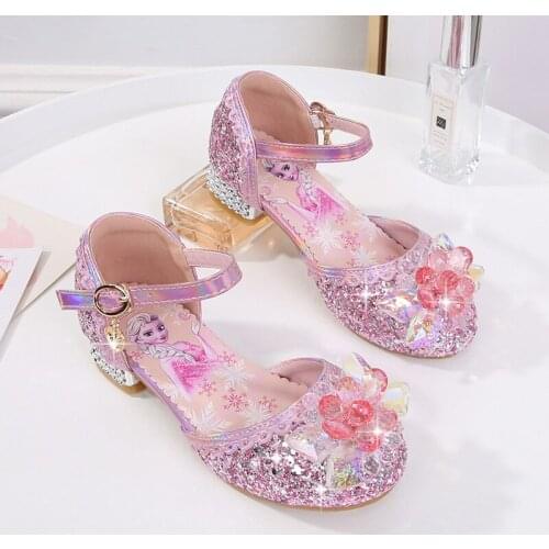 2021 Disney Frozen Elsa Sandals Girls High Heel Shoes Princess Dance Shoes For Baby Girls Fashion Non-Slip Crystal Shoes