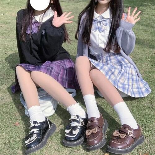 White Pink Anime Cosplay Lolita Shoes Women Flat Lolita Lace Up Buckle Bow Sweet Girls Fashion Loli Running Jk Uniform Shoes