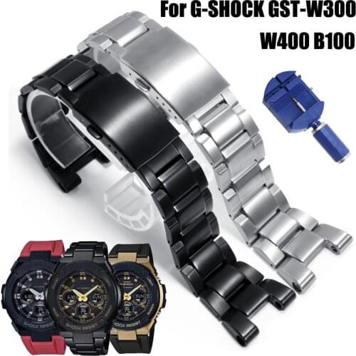 Solid Stainless Steel Watch Band for Casio G-SHOCK GST-W300 W400 GST-B100 Watch Strap GSHOCK Replacement Wristband Bracelet