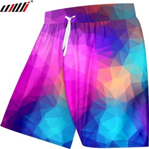 UJWI Summer Men Beach Shorts Rhombus color blocks 3D Cool Print Fashion Mens Board Shorts Fitness Trousers Plus Size Quick Dry