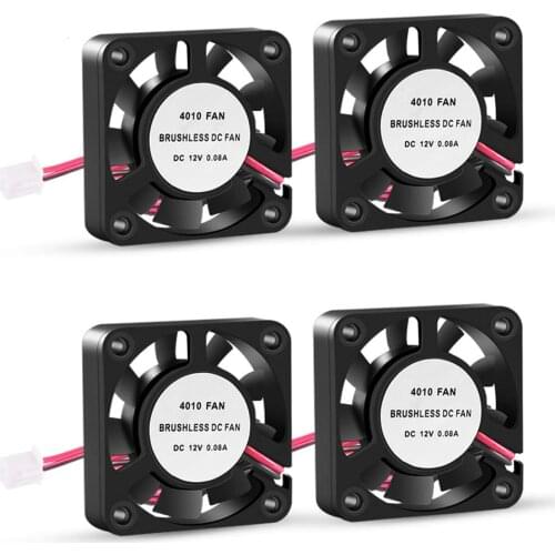 4PCS 3D Printer Cooling Fan 40mmx40mmx10mm Oil Bearing Blower Fan DC 12V Brushless Cooling Fan with 2 Pin Terminal