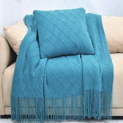 Knitted Throw Blankets for Couch, Sofa and Bed, Lightweight Soft Knit Blanket with Tassel, Decorative Cozy Farmhouse Blanket