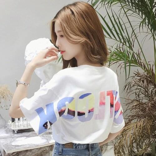 Woman Tshirts Harajuku Tops Vintage Front And Back Lettered Printing Short-Sleeved T-shirt Summer New Loose Student Tops WBXW16