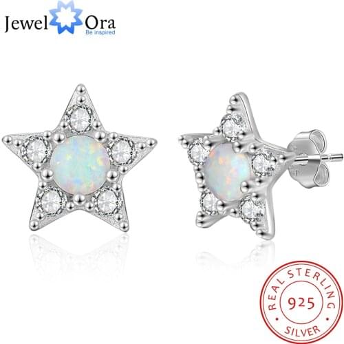 925 Sterling Silver White Opal Earrings for Women Star Stud Earrings with Cubic Zirconia Fashion Jewelry (Jewelora EA103250)