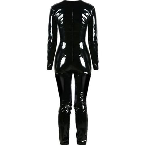 New Punk Leather jumpsuits Body bodysuit Sexy Women Black PU Leather Teddy PVC Leotard Latex jumpsuits