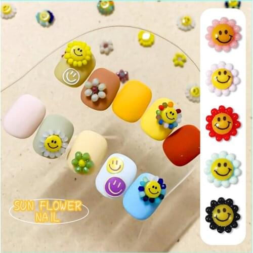 10pieces of nail art colorful sunflower smiley face pattern on the nail 11x11mmDIY nail art decoration accessorie tool wholesale