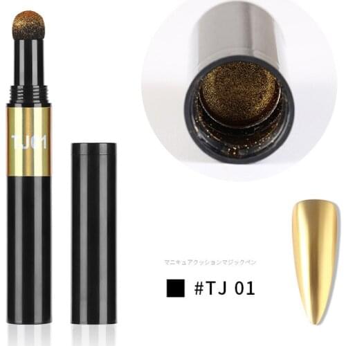 12Colors Nail Art Powder Cushion Pen Mirror Effect Holographics Chrome Pigment Dust Powder Metal Glitter Nail Powder Pen TSLM2