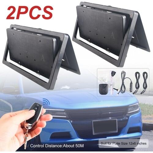 Universal 2 Set Standard Size Flip Hidden License Plate Frame Bracket Holder Bracket Remote Control Rust Proof