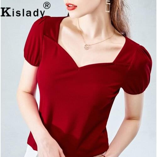 2020 Sexy Womens Square Collar Puff Sleeve Gothic Shirt Tops OL Harajuku Patchwork Shirt Korean Vintage Simple Solid Clothing