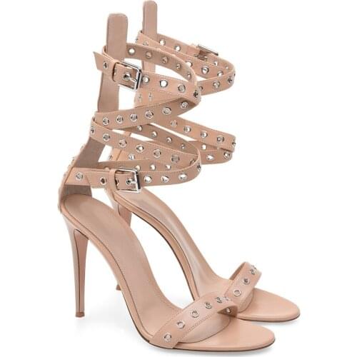2021 Summer Gladiator Sandals Rome Shoes Woman Thin Heels High Heel Sandals Fashion Rivet Hollow Ankle Strap Sandalias Mujer