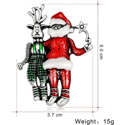 30pcs/lot Christmas Brooch Crystal Rhinestone Santa Claus With Reindeer Brooch Pin